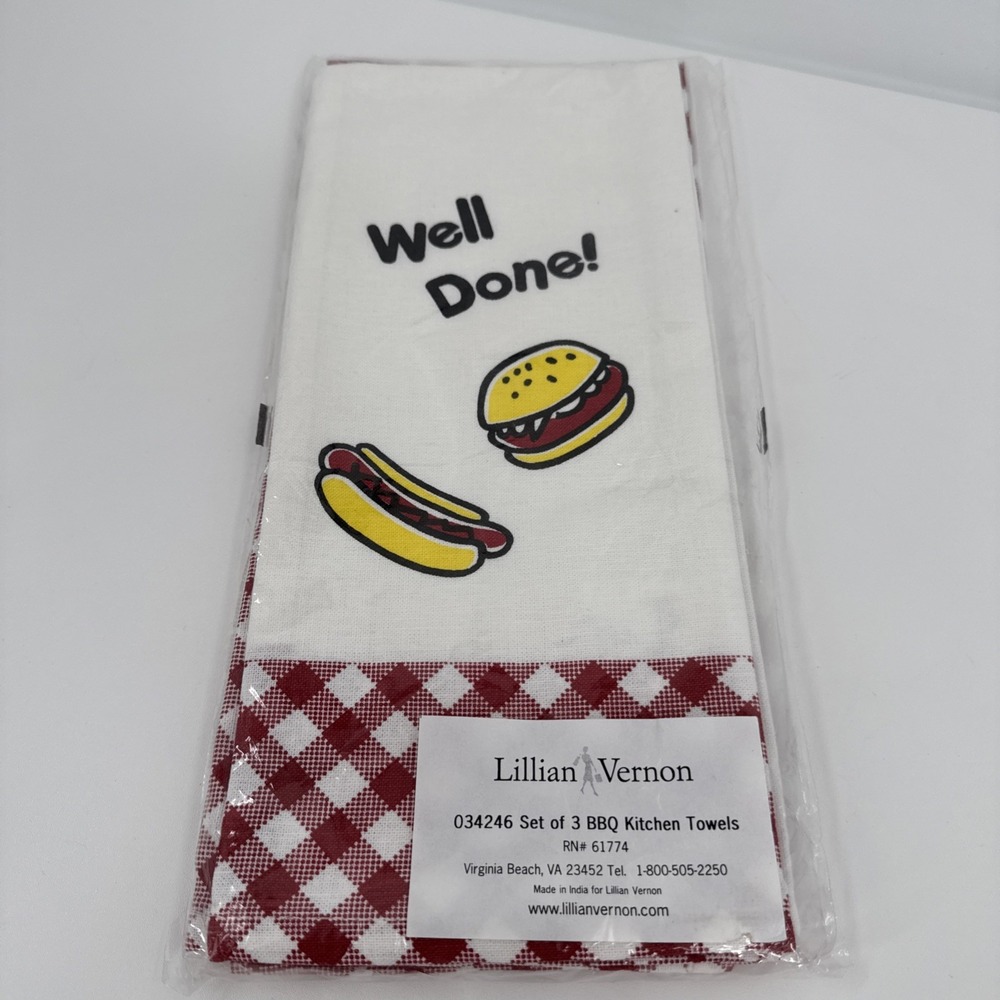 Lillian Vernon 034246 Set of 3 BBQ‎ Kitchen Towels NEW